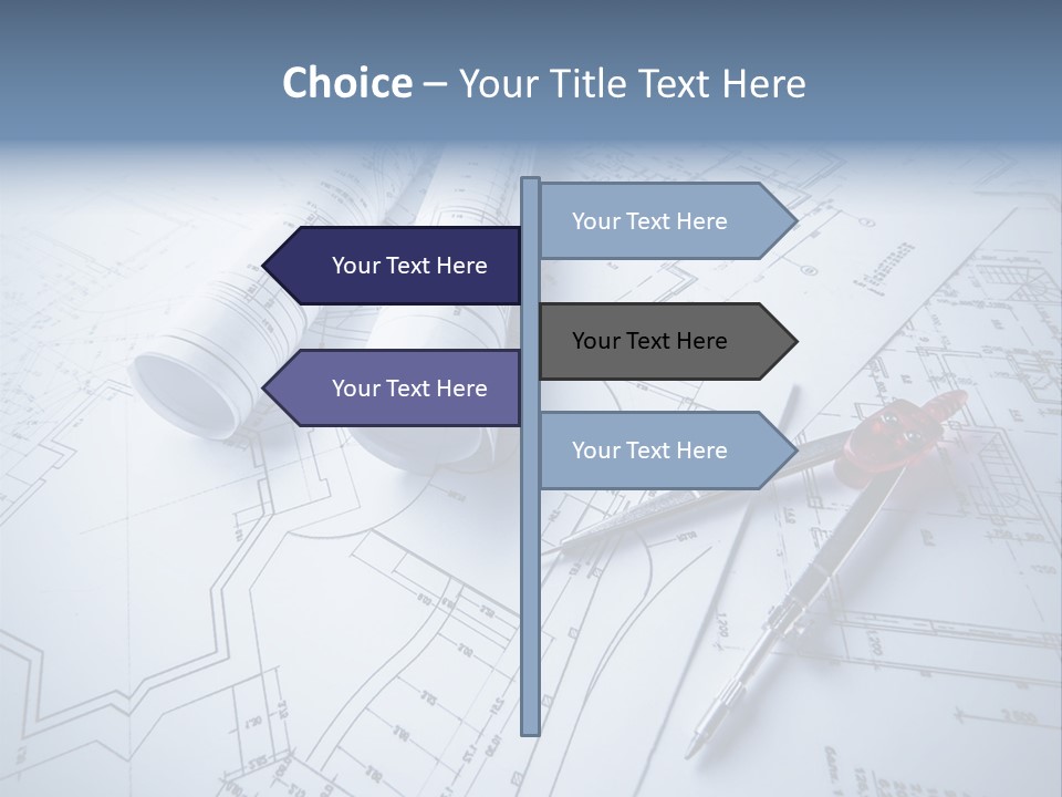 A Pair Of Scissors And Some Blueprints On A Table PowerPoint Template