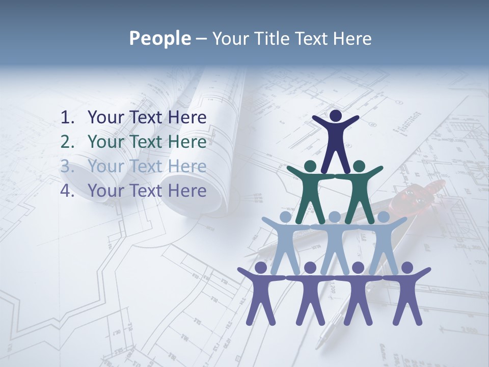 A Pair Of Scissors And Some Blueprints On A Table PowerPoint Template