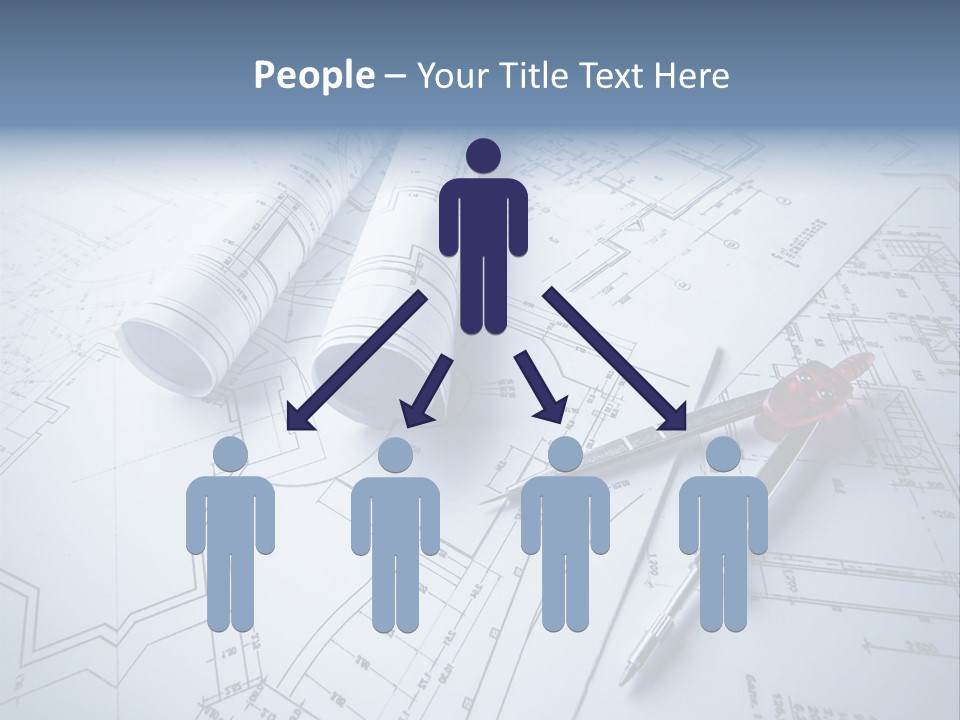 A Pair Of Scissors And Some Blueprints On A Table PowerPoint Template