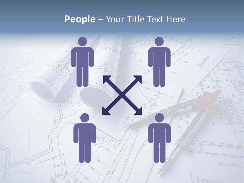 A Pair Of Scissors And Some Blueprints On A Table PowerPoint Template