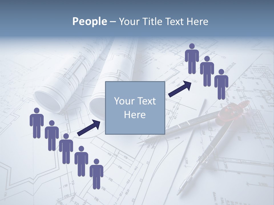 A Pair Of Scissors And Some Blueprints On A Table PowerPoint Template