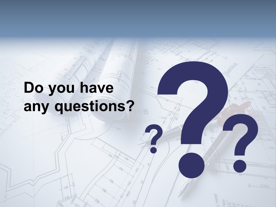 A Pair Of Scissors And Some Blueprints On A Table PowerPoint Template