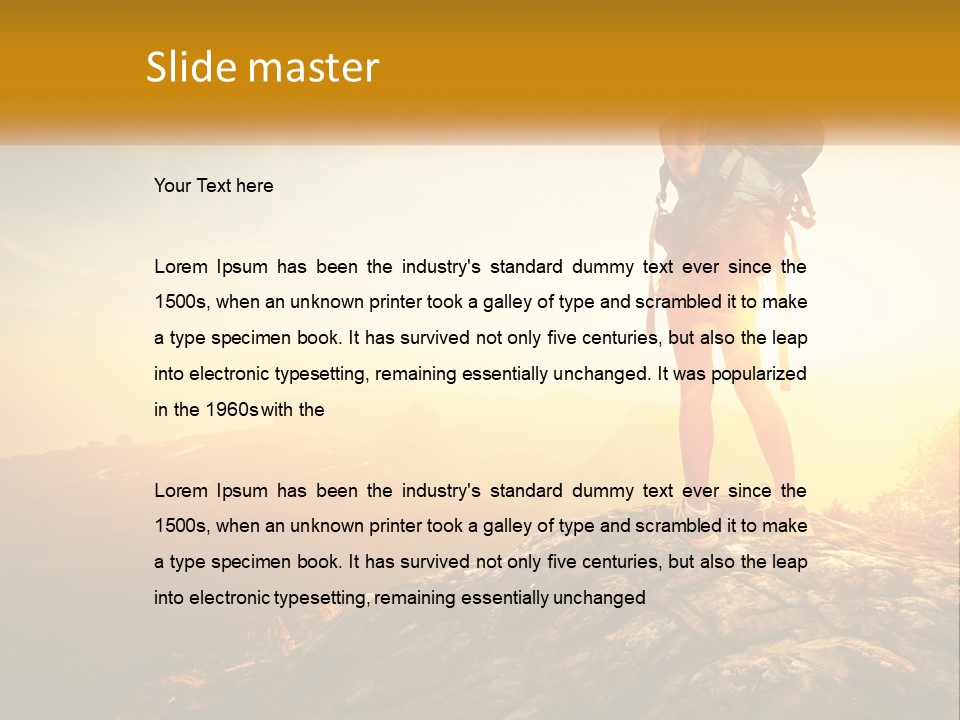 A Woman Standing On Top Of A Mountain With A Backpack PowerPoint Template