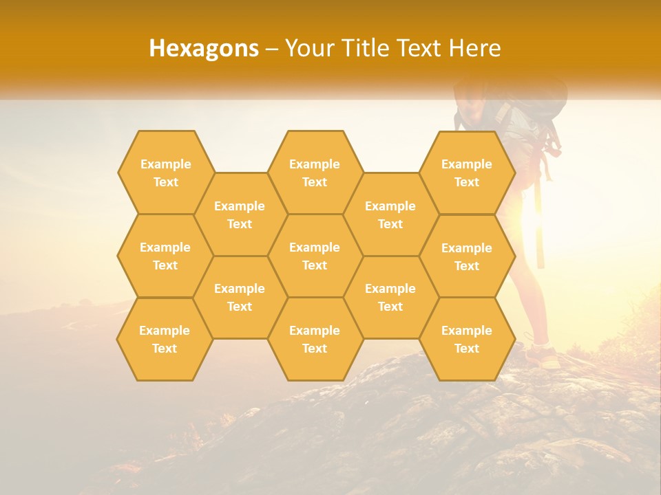A Woman Standing On Top Of A Mountain With A Backpack PowerPoint Template
