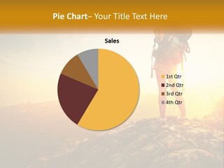 A Woman Standing On Top Of A Mountain With A Backpack PowerPoint Template