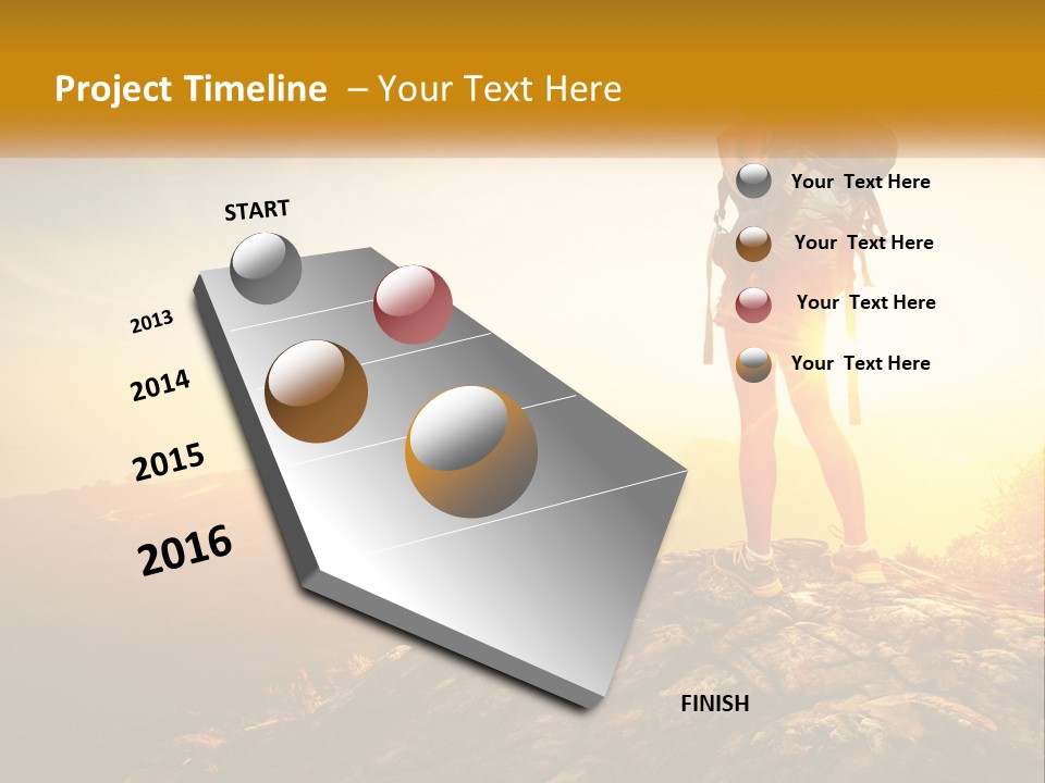 A Woman Standing On Top Of A Mountain With A Backpack PowerPoint Template