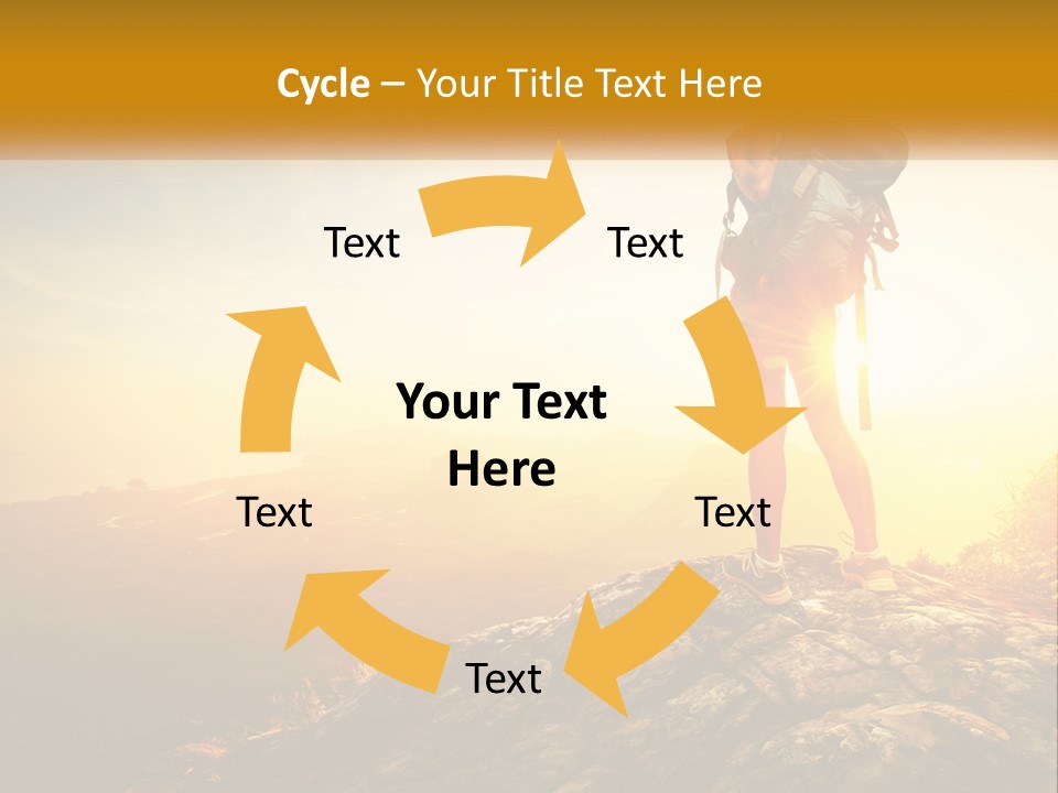 A Woman Standing On Top Of A Mountain With A Backpack PowerPoint Template