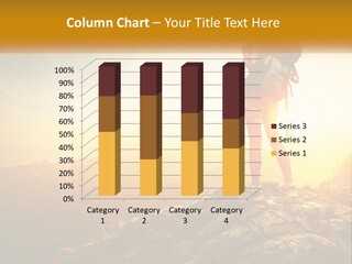 A Woman Standing On Top Of A Mountain With A Backpack PowerPoint Template