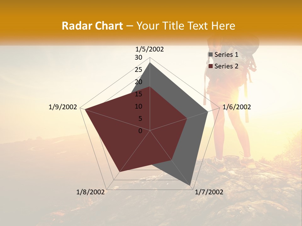 A Woman Standing On Top Of A Mountain With A Backpack PowerPoint Template