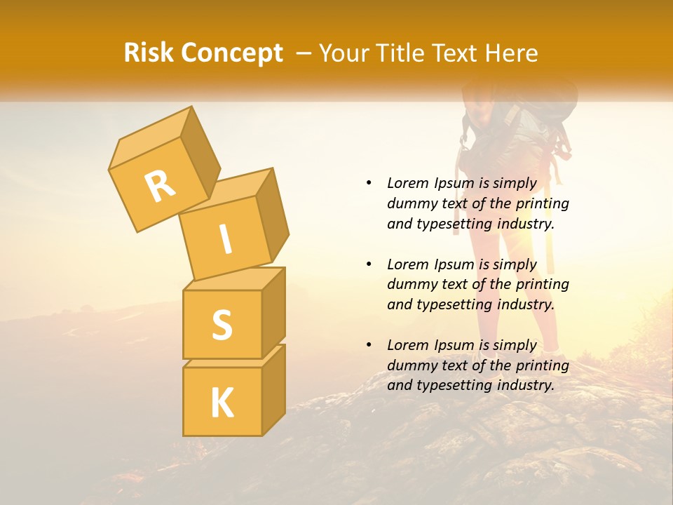 A Woman Standing On Top Of A Mountain With A Backpack PowerPoint Template