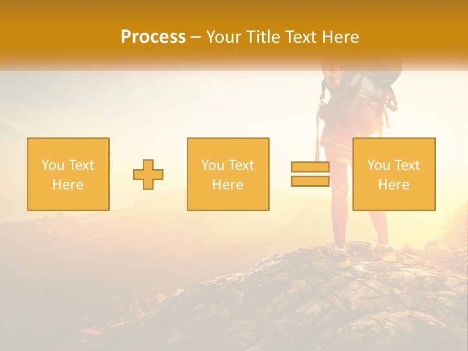 A Woman Standing On Top Of A Mountain With A Backpack PowerPoint Template