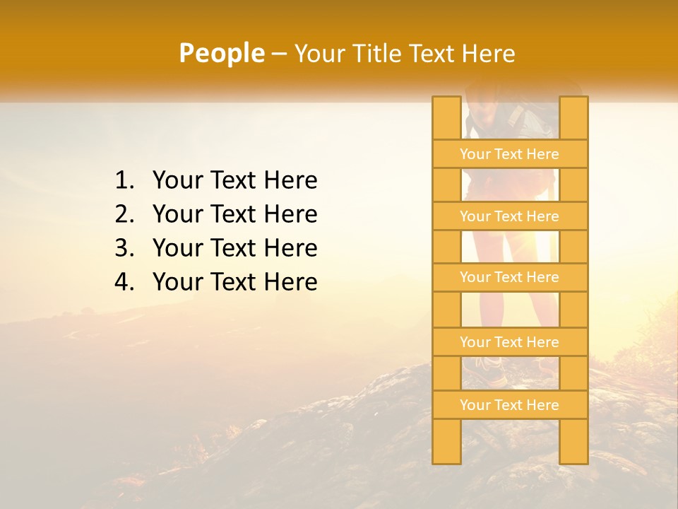 A Woman Standing On Top Of A Mountain With A Backpack PowerPoint Template