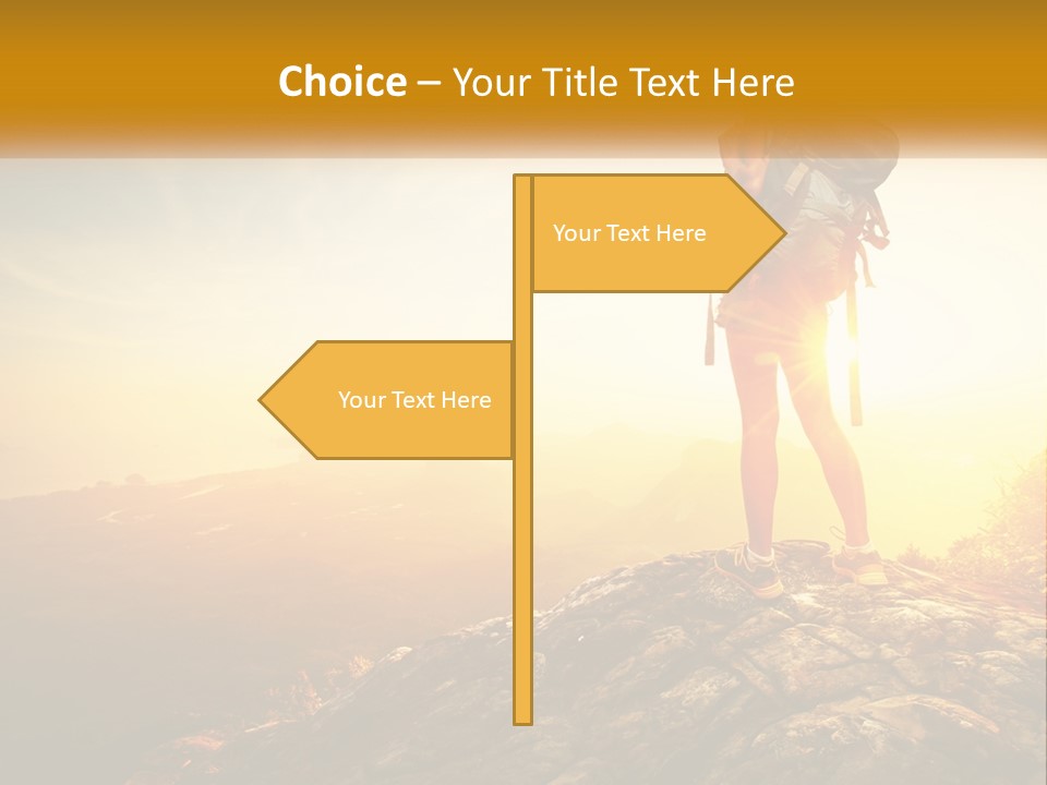 A Woman Standing On Top Of A Mountain With A Backpack PowerPoint Template