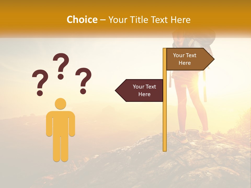 A Woman Standing On Top Of A Mountain With A Backpack PowerPoint Template