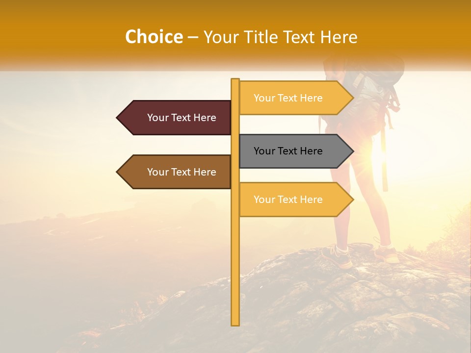A Woman Standing On Top Of A Mountain With A Backpack PowerPoint Template