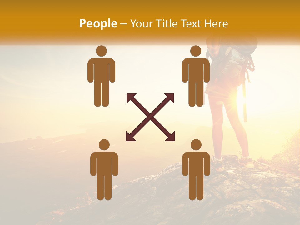 A Woman Standing On Top Of A Mountain With A Backpack PowerPoint Template