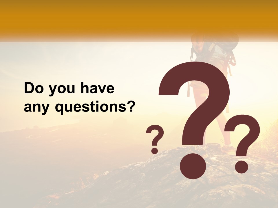 A Woman Standing On Top Of A Mountain With A Backpack PowerPoint Template