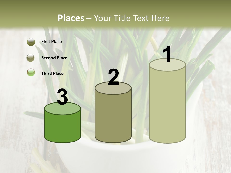 A White Bowl Filled With Green Plants On Top Of A Wooden Table PowerPoint Template
