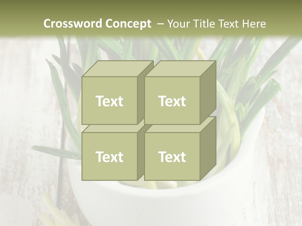 A White Bowl Filled With Green Plants On Top Of A Wooden Table PowerPoint Template