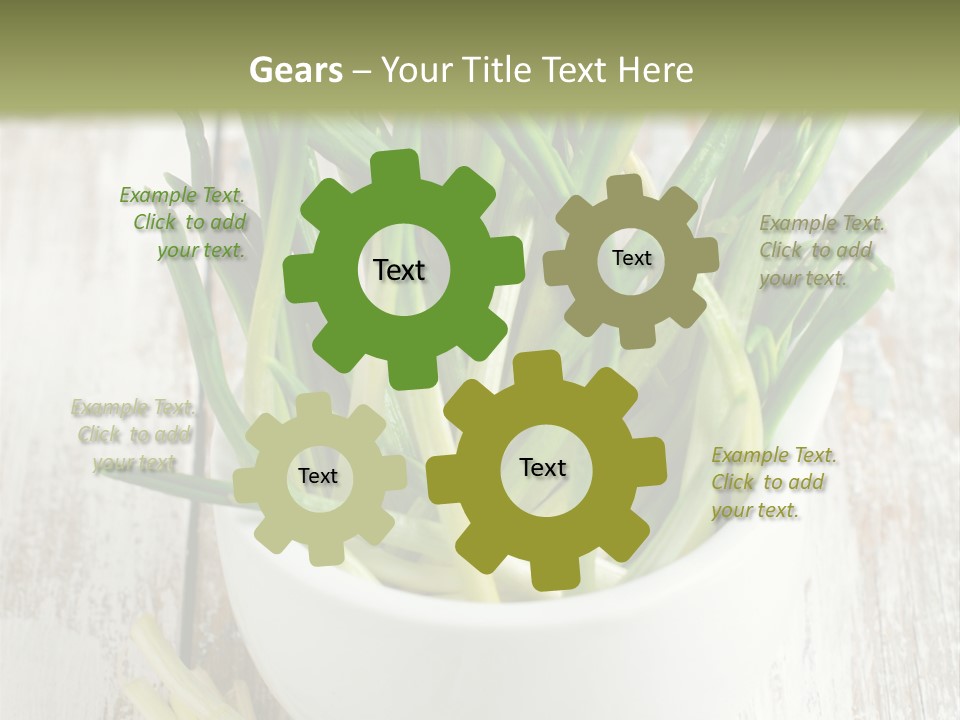 A White Bowl Filled With Green Plants On Top Of A Wooden Table PowerPoint Template
