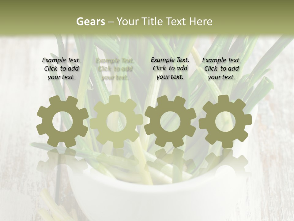 A White Bowl Filled With Green Plants On Top Of A Wooden Table PowerPoint Template