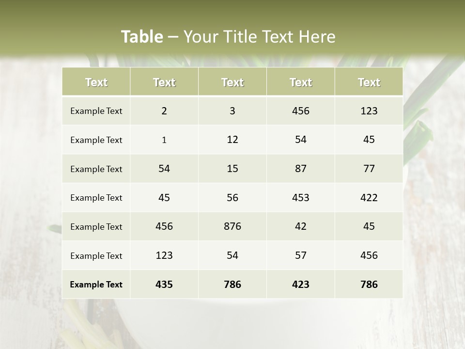A White Bowl Filled With Green Plants On Top Of A Wooden Table PowerPoint Template