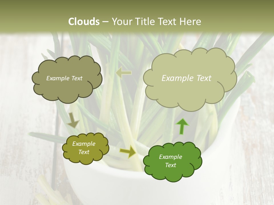 A White Bowl Filled With Green Plants On Top Of A Wooden Table PowerPoint Template