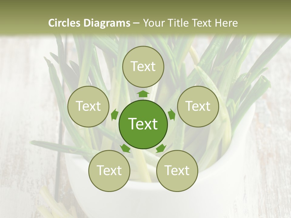 A White Bowl Filled With Green Plants On Top Of A Wooden Table PowerPoint Template