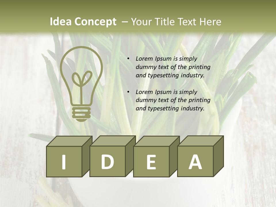 A White Bowl Filled With Green Plants On Top Of A Wooden Table PowerPoint Template