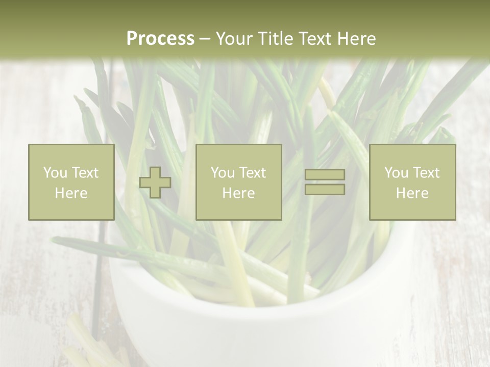 A White Bowl Filled With Green Plants On Top Of A Wooden Table PowerPoint Template
