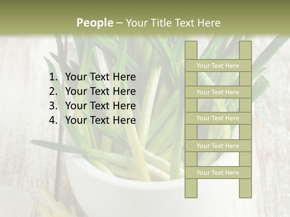 A White Bowl Filled With Green Plants On Top Of A Wooden Table PowerPoint Template