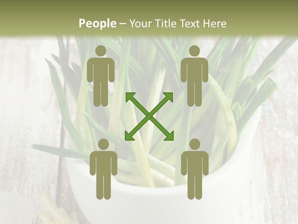 A White Bowl Filled With Green Plants On Top Of A Wooden Table PowerPoint Template