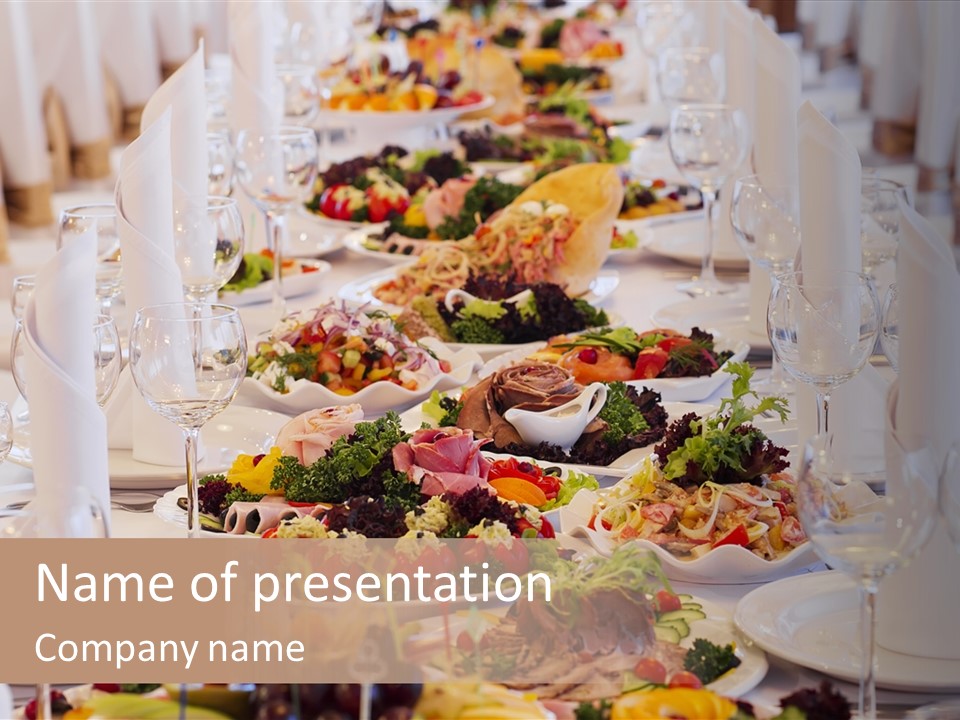 A Long Table With Many Plates Of Food On It PowerPoint Template