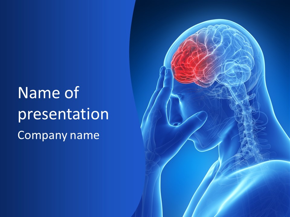 A Human Head With The Brain Highlighted In Red PowerPoint Template