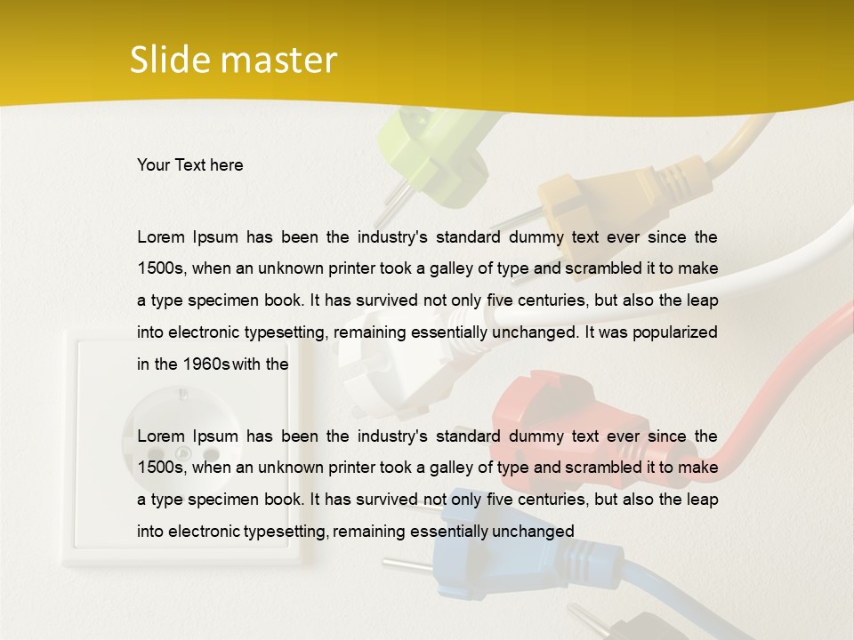A Group Of Different Colored Electrical Plugs On A Wall PowerPoint Template