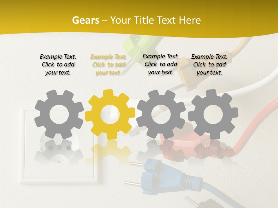 A Group Of Different Colored Electrical Plugs On A Wall PowerPoint Template