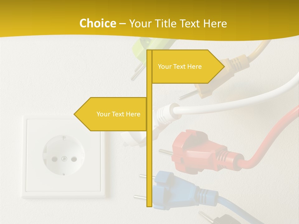 A Group Of Different Colored Electrical Plugs On A Wall PowerPoint Template