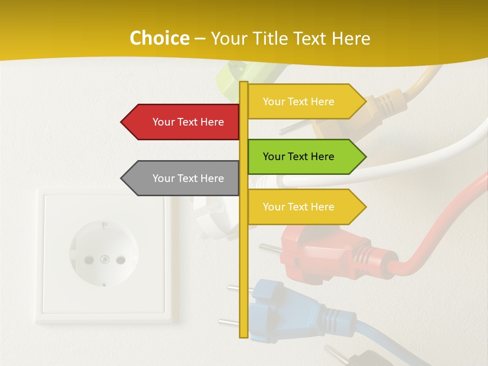 A Group Of Different Colored Electrical Plugs On A Wall PowerPoint Template