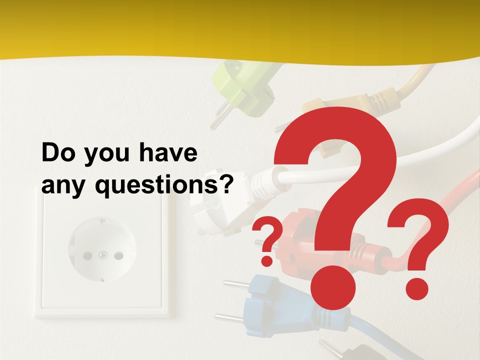 A Group Of Different Colored Electrical Plugs On A Wall PowerPoint Template