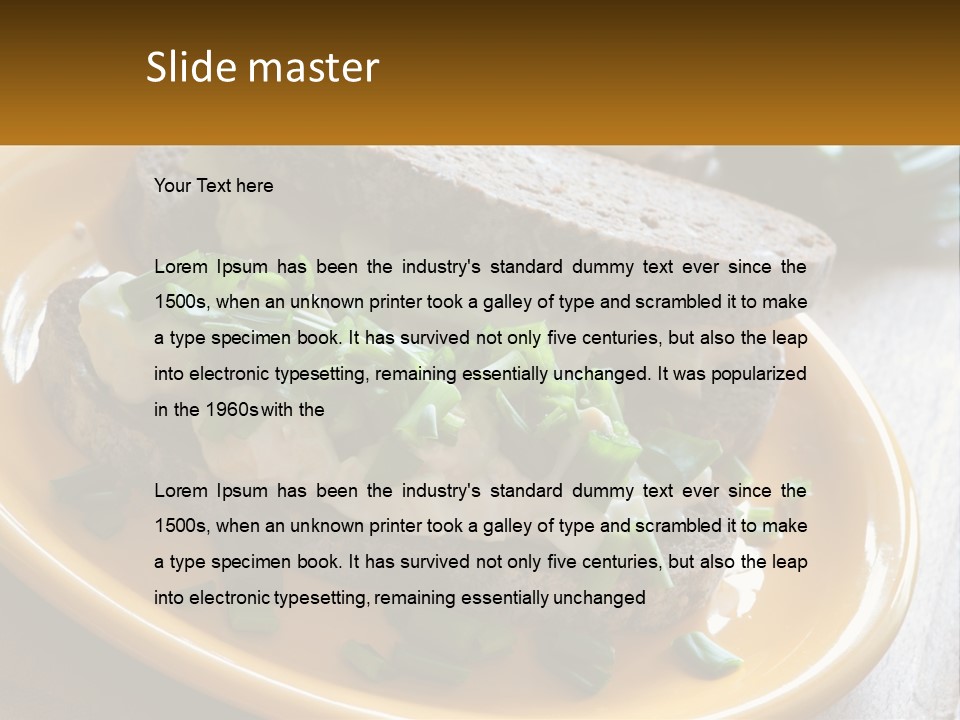 A Yellow Plate Topped With A Sandwich Covered In Cheese And Green Onions PowerPoint Template