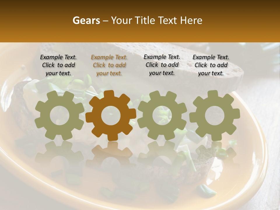 A Yellow Plate Topped With A Sandwich Covered In Cheese And Green Onions PowerPoint Template
