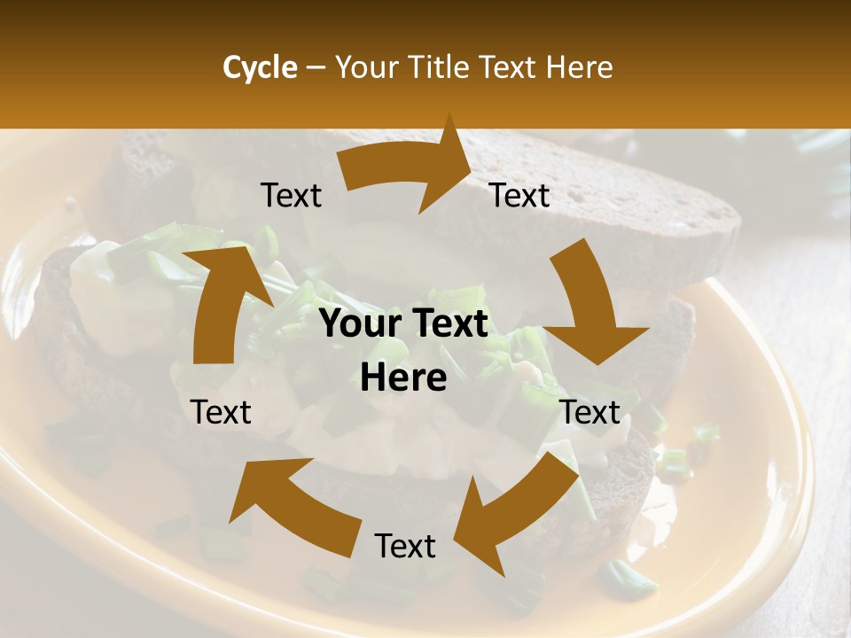 A Yellow Plate Topped With A Sandwich Covered In Cheese And Green Onions PowerPoint Template