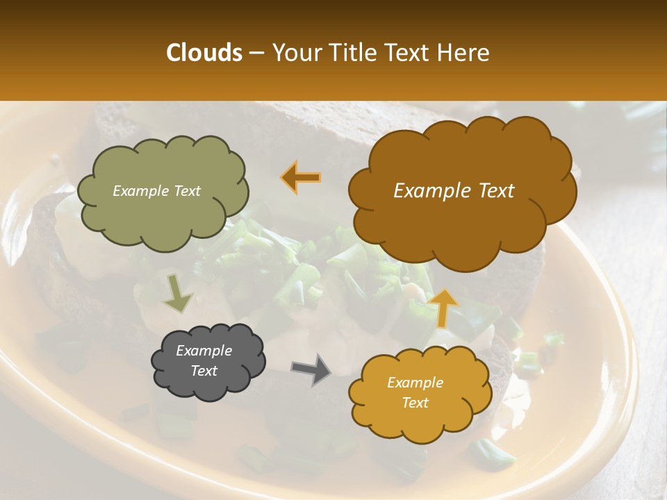 A Yellow Plate Topped With A Sandwich Covered In Cheese And Green Onions PowerPoint Template