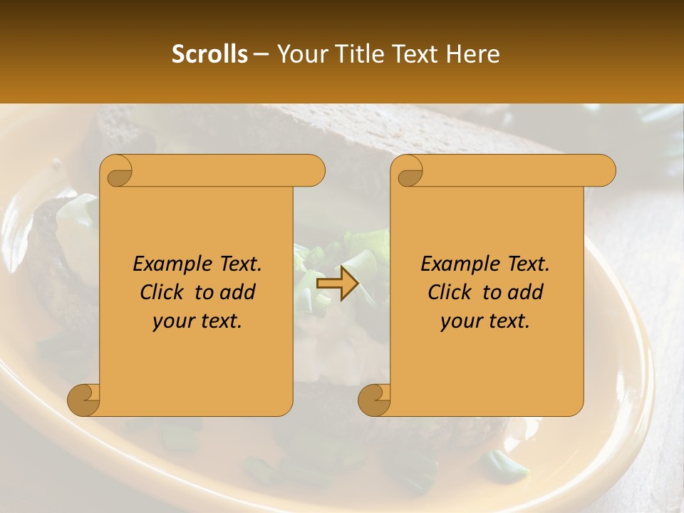 A Yellow Plate Topped With A Sandwich Covered In Cheese And Green Onions PowerPoint Template