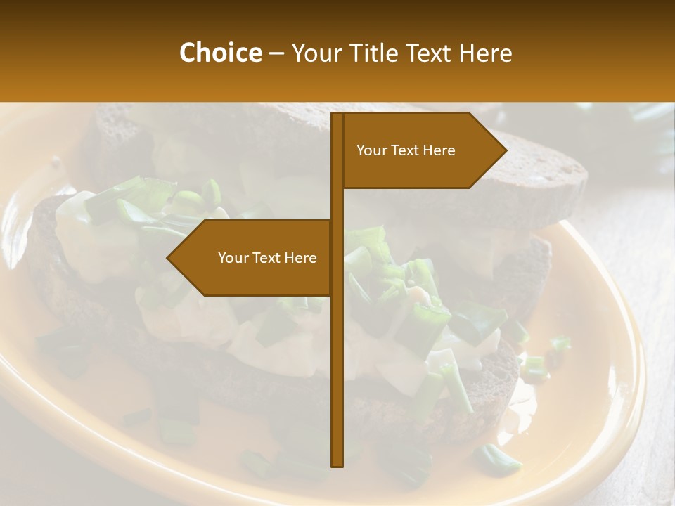 A Yellow Plate Topped With A Sandwich Covered In Cheese And Green Onions PowerPoint Template