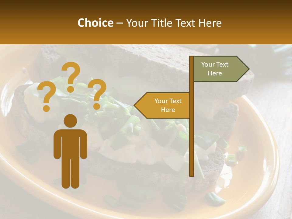 A Yellow Plate Topped With A Sandwich Covered In Cheese And Green Onions PowerPoint Template