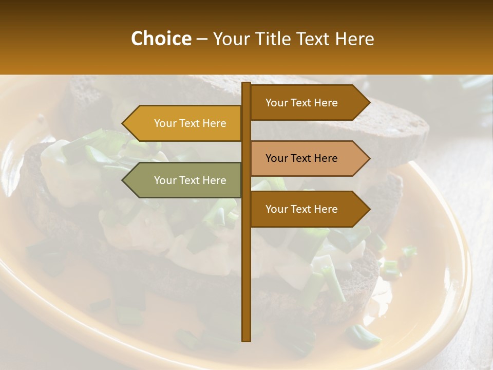 A Yellow Plate Topped With A Sandwich Covered In Cheese And Green Onions PowerPoint Template