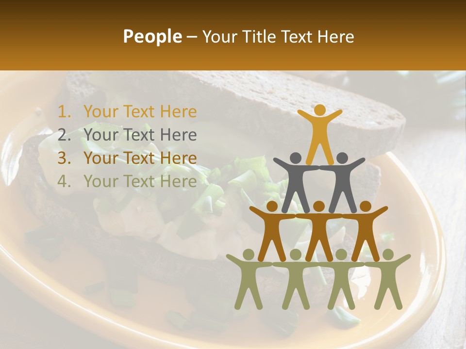 A Yellow Plate Topped With A Sandwich Covered In Cheese And Green Onions PowerPoint Template