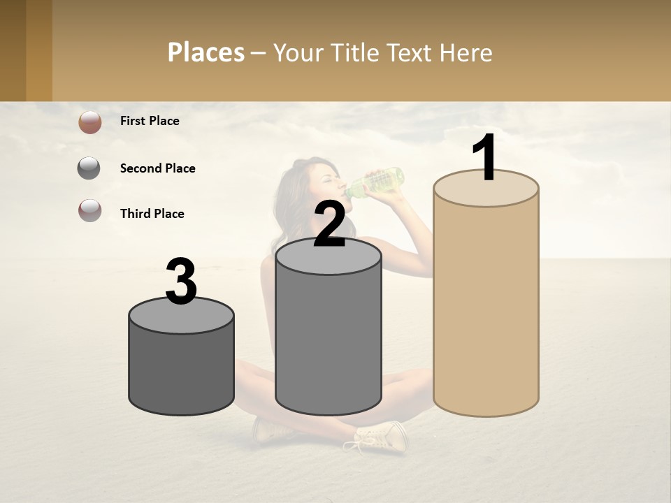 A Woman Sitting On A Beach Drinking A Bottle Of Water PowerPoint Template