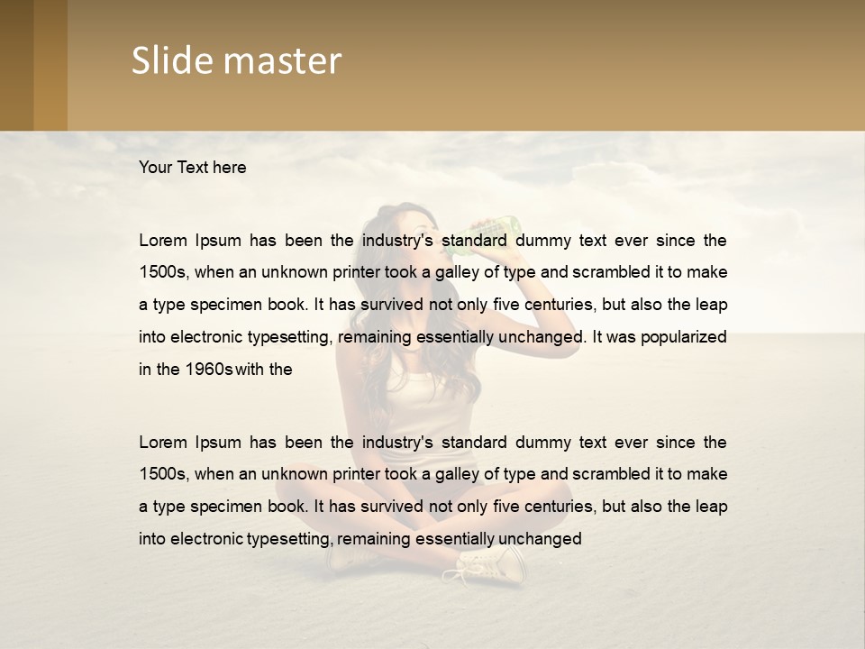 A Woman Sitting On A Beach Drinking A Bottle Of Water PowerPoint Template
